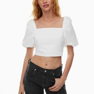 Aritzia Little Moon Lucia Poplin Puff Sleeve Crop Top Blouse